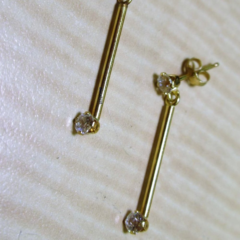 *SOLD* 14K Yellow Gold Post Dangle Earrings White Sparkle Stones